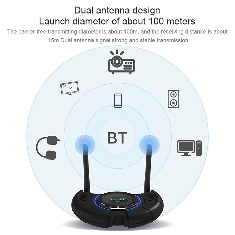 TX800 광섬유 블루투스 5.0 송신기 수신기 오디오 어댑터 듀얼 안테나 및 OLED 디스플레이 포함