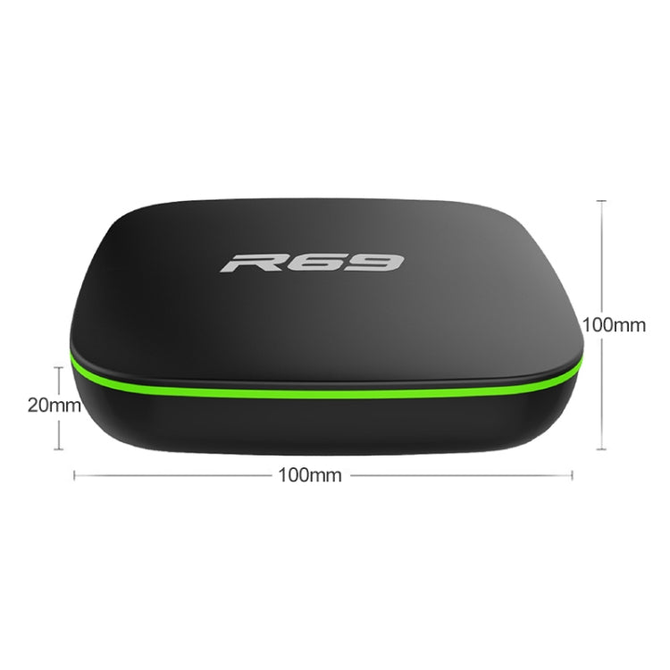 R69 1080P HD 스마트 TV 박스 안드로이드 4.4 미디어 플레이어 리모컨 포함, 쿼드코어 Allwinner H3, RAM: 1GB, ROM: 8GB, 2.4G WiFi, LAN, EU 플러그, 1GB+8GB