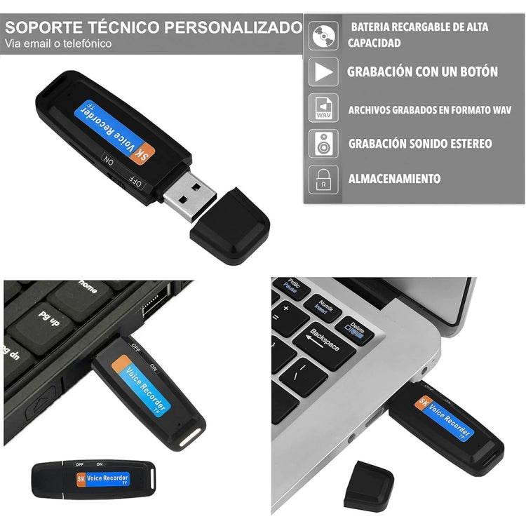 SK001 충전식 U-디스크 휴대용 USB 음성 녹음기, 메모리 없음, 메모리 없음