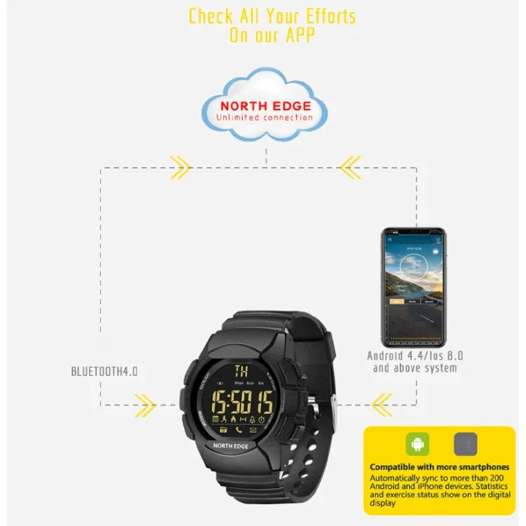 NORTH EDGE AK Bluetooth Multi-function Smart Watch with LED Backlit, Support Incoming Call Reminder, Smart Stopwatch, Information Reminder, AK