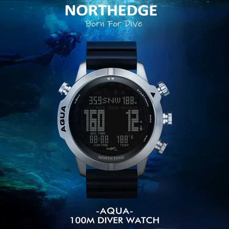 NORTH EDGE AQUA 100m 방수 스쿠버 다이버 스마트 시계, 발광 디스플레이 및 나침반 모드 지원, AQUA