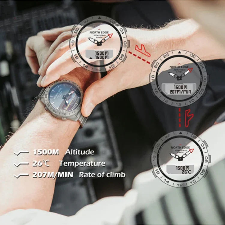 North Edge GAVIA 남성용 아웃도어 스포츠 50m 방수 스마트 디지털 시계 다이빙 시계, 기압계 및 만보계 지원, GAVIA