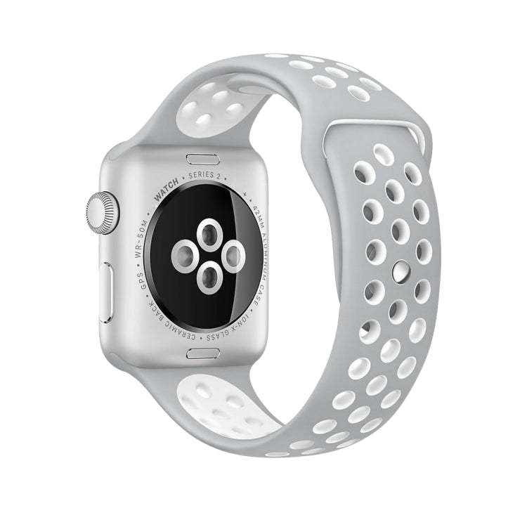 Apple Watch 시리즈 10 42mm / 9&8&7 41mm / SE 3&SE 2&6&SE&5&4 40mm / 3&2&1 38mm 패셔너블 클래식 실리콘 스포츠 시계줄(그레이 화이트), WA1230A, WA1230B, WA1230BG, WA1230BH, WA1230BL, WA1230BM, WA1230BR, WA1230BY, WA1230C, WA1230D, WA1230DW    ...