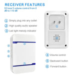 N15K-1T1-B 110dB 무선 IP55 방수 저전력 WiFi 도어벨 수신기 야간등 포함, 53가지 음악 옵션, 수신 거리: 300m, N15K-1T1-B 화이트, N15K-1T1-B 블랙