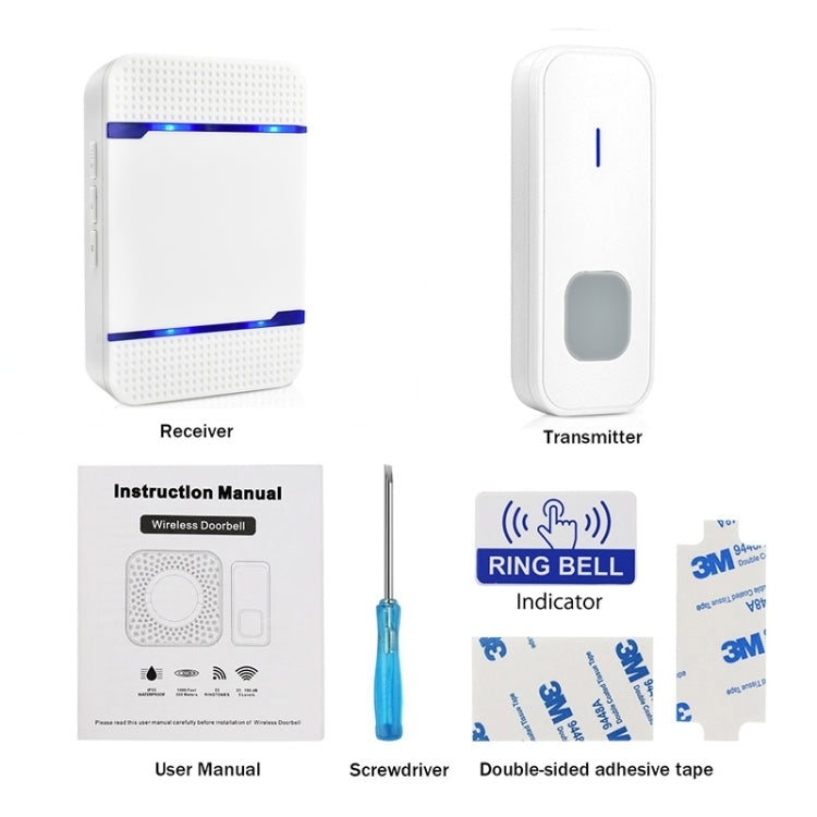 N15K-1T1-B 110dB 무선 IP55 방수 저전력 WiFi 도어벨 수신기 야간등 포함, 53가지 음악 옵션, 수신 거리: 300m, N15K-1T1-B 화이트, N15K-1T1-B 블랙