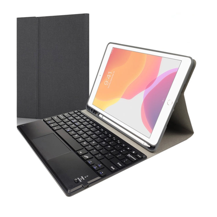 RK102C 분리형 자석 플라스틱 블루투스 키보드 터치패드 + 실크 패턴 TPU 태블릿 케이스 iPad 10.2용, 펜 슬롯 및 거치대 포함, RK102C