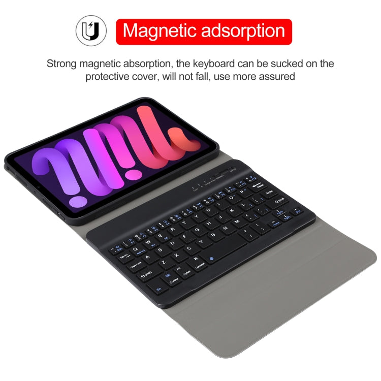 A06 분리형 양가죽 질감 초슬림 TPU 블루투스 키보드 가죽 태블릿 케이스 스탠드 포함 iPad mini 6 / mini 7용, A06