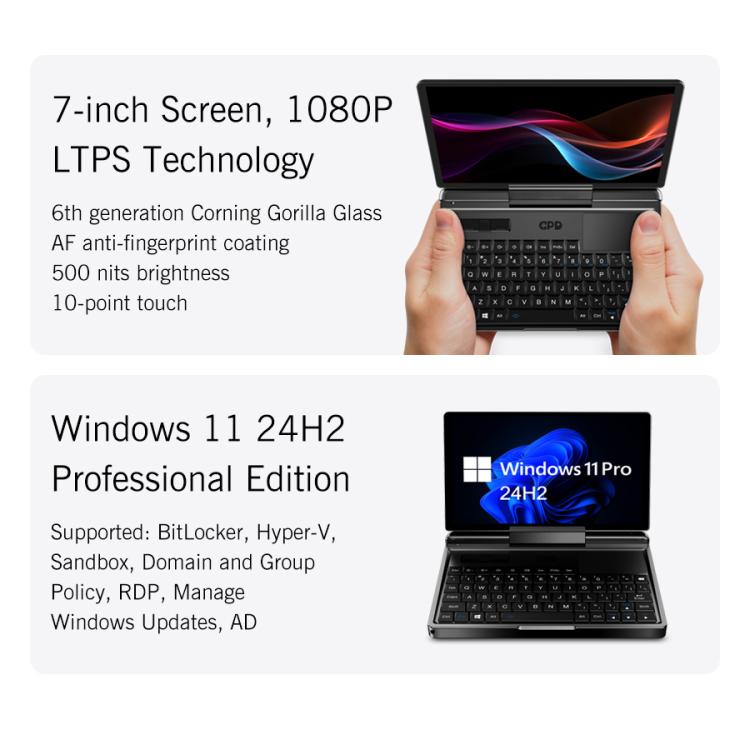 GPD MicroPC 2 핸드헬드 게이밍 PC, 16GB+512GB, 7인치 Windows 11 Pro 인텔 프로세서 N250, 미국 플러그, WMC2573AU, WMC2573EU, WMC2573UK, WMC2573US