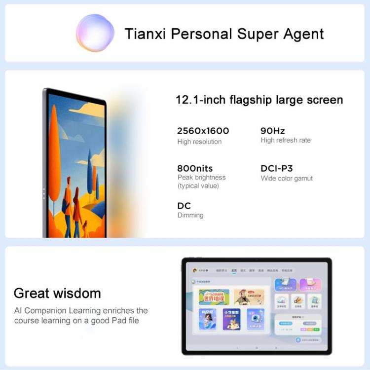 레노버 샤오신 패드 12.1인치 2025 WiFi 태블릿, 12GB+256GB, MediaTek Dimensity 6400 옥타코어, 미국 플러그, 12GB+256GB