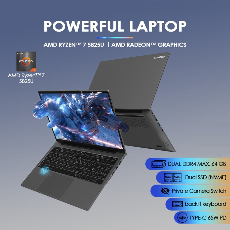 GXMO G156 15.6인치 노트북, 16GB+512GB, 윈도우 11 AMD 라이젠 7 5825U 옥타 코어, 지문 인식 잠금 해제 지원, 미국 플러그, 32GB+1TB