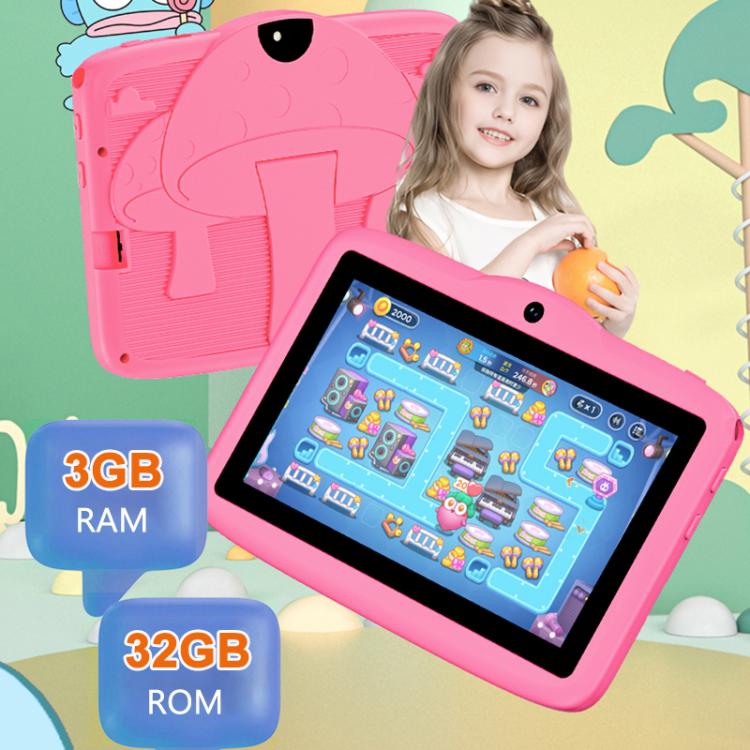 BDF 7인치 WiFi 키즈 태블릿 PC, 버섯 실리콘 케이스 포함, 1GB+16GB, 안드로이드 8.1 MTK6735 쿼드 코어 CPU, 미국 플러그, 3GB+32GB
