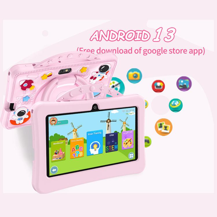 BDF 7인치 WiFi 키즈 태블릿 PC 휴대용 우주인 실리콘 케이스, 1GB+16GB, 안드로이드 8.1 MTK6735 쿼드 코어 CPU, 미국 플러그, 3GB+32GB
