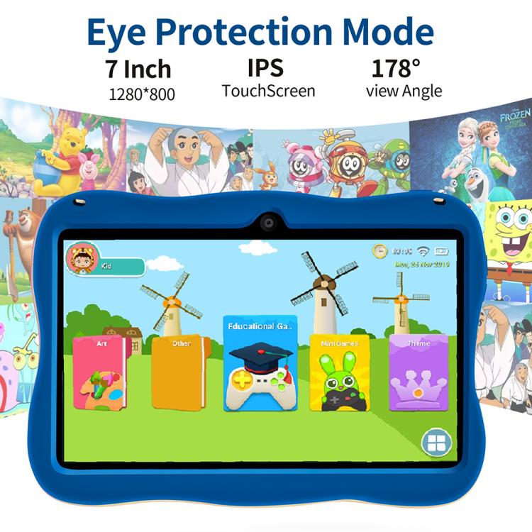BDF 7인치 WiFi 키즈 태블릿 PC 우주인 실리콘 케이스, 2GB+32GB, 안드로이드 8.1 MTK6735 쿼드 코어 CPU, 미국 플러그, 4GB+64GB