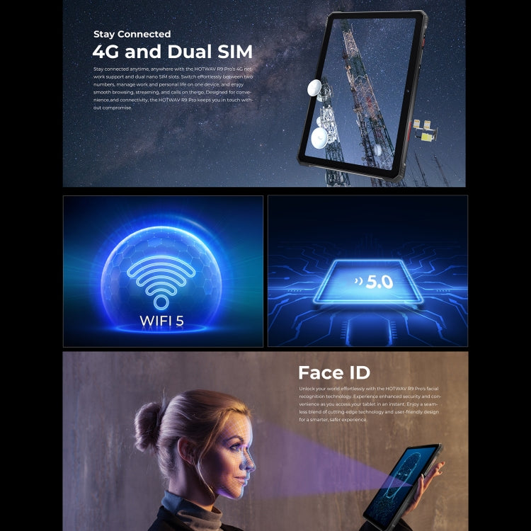 HOTWAV Tab R9 Pro IP68/IP69K 러기드 태블릿, 6GB+256GB, 11인치 Android 14 Unisoc T606 옥타 코어 4G 네트워크, 구글 플레이 포함 글로벌 버전, EU 플러그, Tab R9 Pro