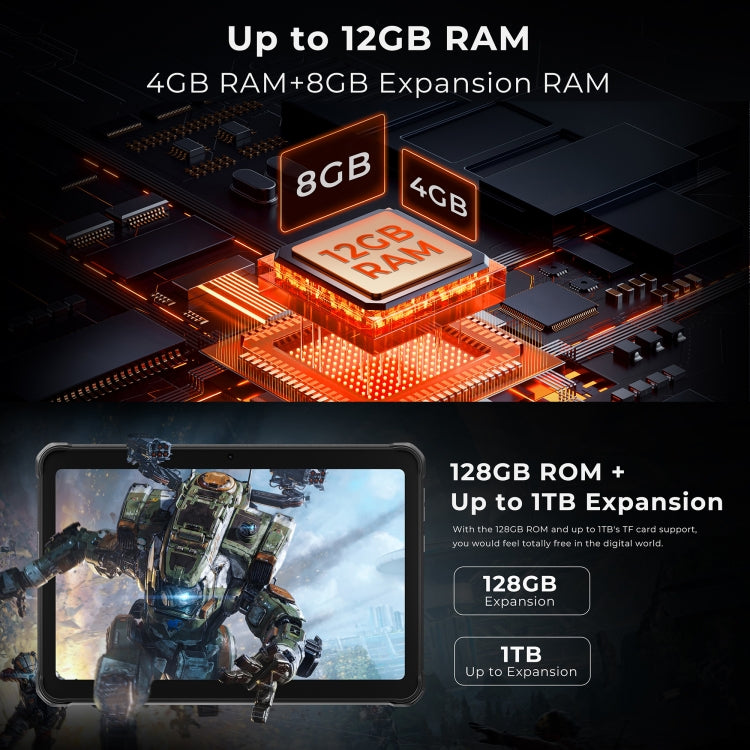 HOTWAV Tab R8 IP68/IP69K 견고한 태블릿, 4GB+128GB, 10.1인치 Android 14 Unisoc T606 옥타 코어 4G 네트워크, 글로벌 버전 구글 플레이 포함, EU 플러그, Tab R8