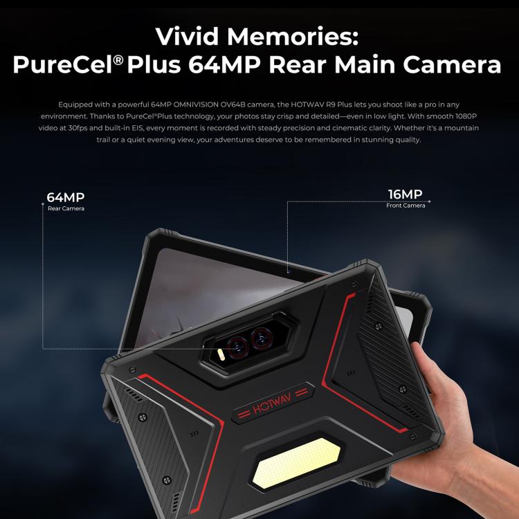 HOTWAV Tab R9 Plus IP68/IP69K 방수 방진 러기드 태블릿, 8GB+512GB, 11인치 Android 14 Unisoc T7280 옥타 코어 4G 네트워크, 글로벌 버전 구글 플레이 포함, EU 플러그, Tab R9 Plus
