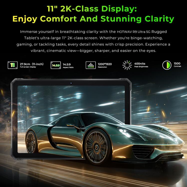 HOTWAV Tab R9 Ultra IP68/IP69K 방수 방진 러기드 태블릿, 8GB+512GB, 11인치 Android 15 Unisoc T8200 옥타 코어 5G 네트워크, 글로벌 버전 구글 플레이 포함, EU 플러그, Tab R9 Ultra
