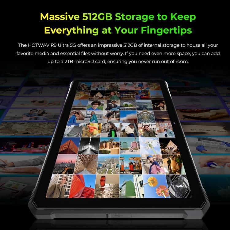 HOTWAV Tab R9 Ultra IP68/IP69K 방수 방진 러기드 태블릿, 8GB+512GB, 11인치 Android 15 Unisoc T8200 옥타 코어 5G 네트워크, 글로벌 버전 구글 플레이 포함, EU 플러그, Tab R9 Ultra