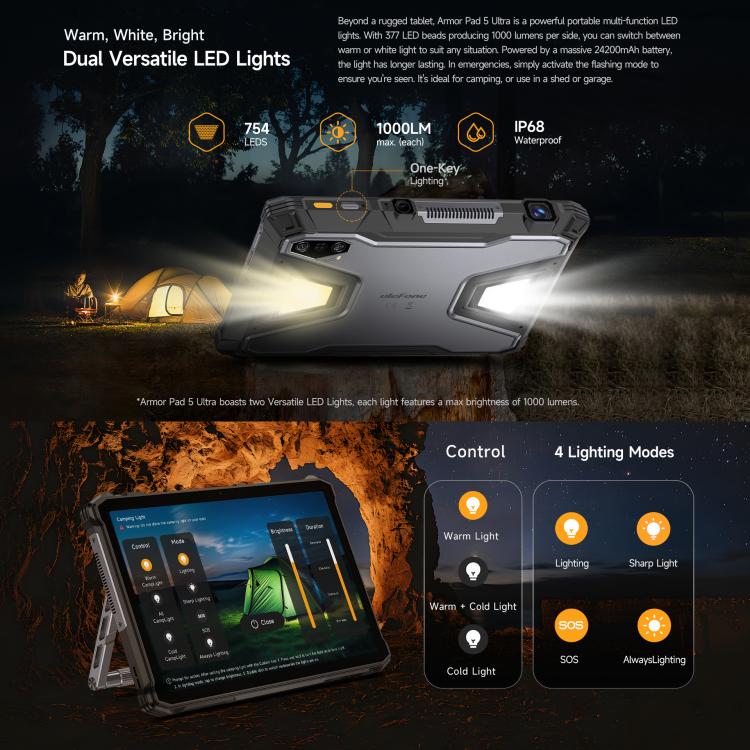 Ulefone Armor Pad 5 Ultra 러기드 태블릿 PC, 12GB+512GB, 11인치 Android 15 MediaTek Dimensity 7400X 옥타 코어 5G 네트워크, EU 플러그, Armor Pad 5 Ultra