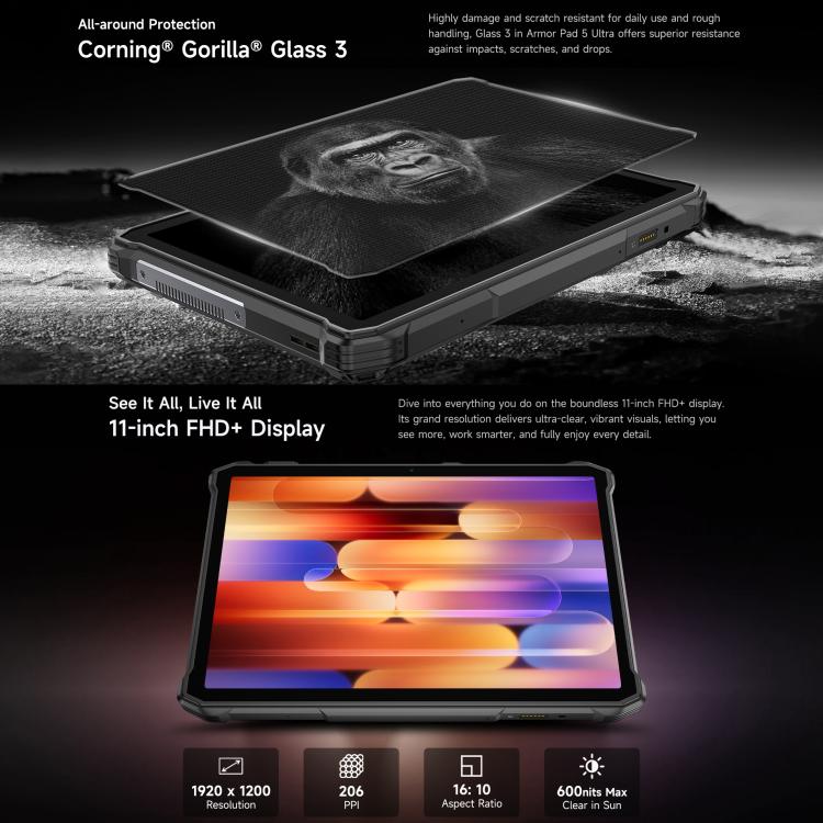 Ulefone Armor Pad 5 Ultra 러기드 태블릿 PC, 12GB+512GB, 11인치 Android 15 MediaTek Dimensity 7400X 옥타 코어 5G 네트워크, EU 플러그, Armor Pad 5 Ultra