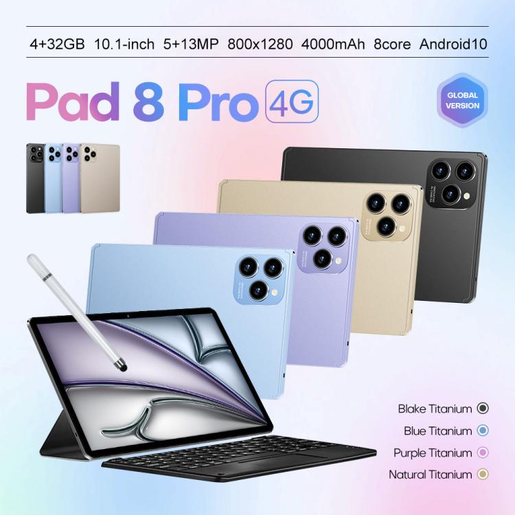Pad 8 Pro 10.1인치 4G LTE 태블릿 PC 콤보 세트, 4GB+32GB, Android 10 MT6755 옥타 코어, 키보드 / 마우스 / 가죽 케이스 포함, EU 플러그, EU 플러그