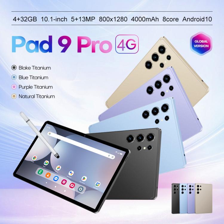 Pad 9 Pro 10.1인치 4G LTE 태블릿 PC 콤보 세트, 4GB+32GB, Android 10 MT6755 옥타 코어, 키보드 / 마우스 / 가죽 케이스 포함, EU 플러그, EU 플러그