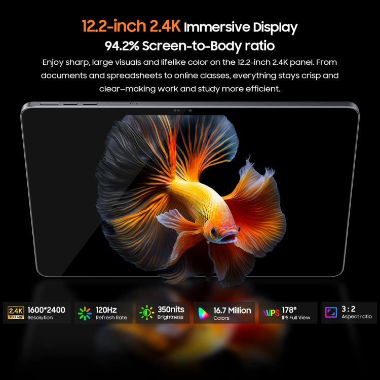 Blackview MEGA 12 태블릿 PC, 12GB+256GB, 12.2인치 안드로이드 16 MediaTek Dimensity 7200 옥타 코어, 네트워크: 5G, 구글 플레이 포함 글로벌 버전
