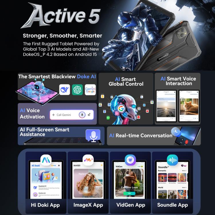 Blackview Active 5 4G 러기드 태블릿, 8GB+128GB, 8.68인치 안드로이드 14 Unisoc UMS9230E T615 옥타코어, 글로벌 버전 구글 플레이 포함, Active 5