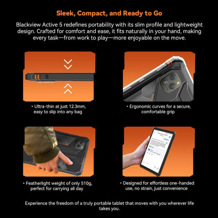 Blackview Active 5 4G 러기드 태블릿, 8GB+128GB, 8.68인치 안드로이드 14 Unisoc UMS9230E T615 옥타코어, 글로벌 버전 구글 플레이 포함, Active 5