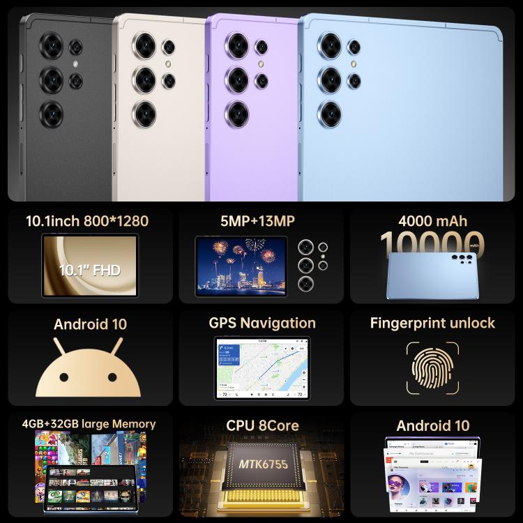 Pad 25 Ultra 10.1인치 4G LTE 태블릿 PC, 4GB+32GB, 안드로이드 10 MTK6755 옥타 코어, 미국 플러그, 미국 플러그