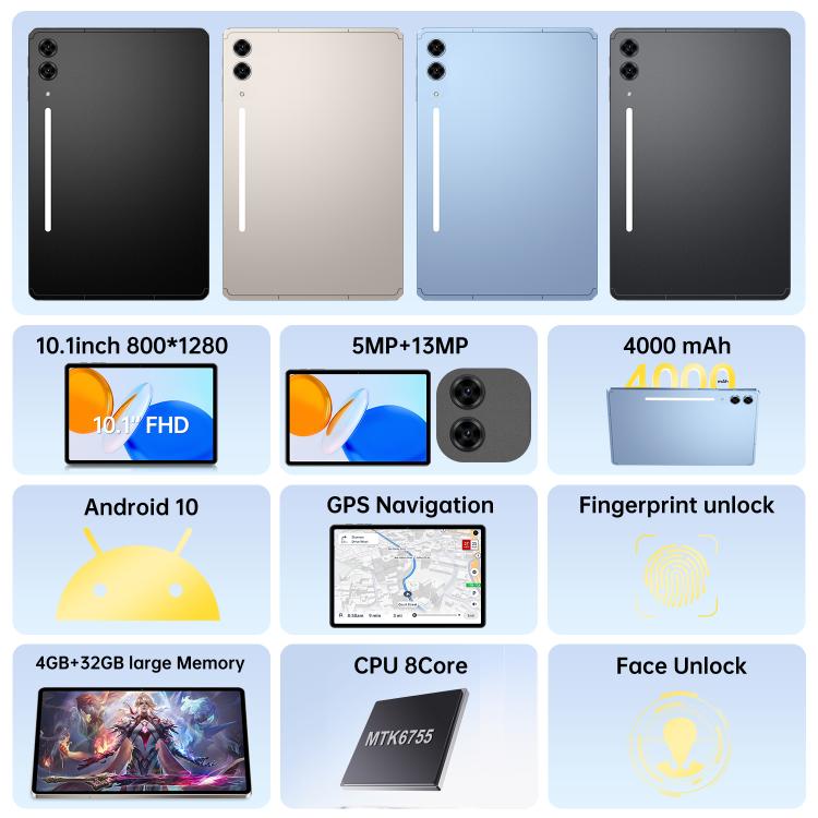 Tab S10 Ultra 10.1인치 4G LTE 태블릿 PC, 4GB+32GB, 안드로이드 10 MTK6755 옥타 코어, EU 플러그, EU 플러그