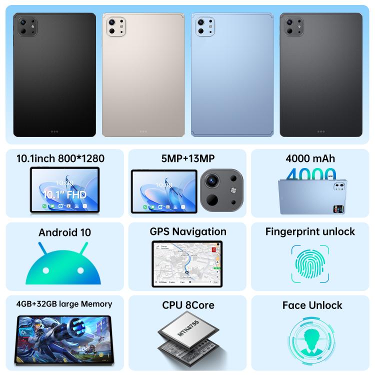 Pro 13 10.1인치 4G LTE 태블릿 PC, 4GB+32GB, 안드로이드 10 MTK6755 옥타 코어, 영국 플러그, 영국 플러그