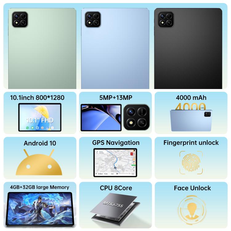 Pad 7 Pro 10.1 inch 4G LTE Tablet PC, 4GB+32GB, Android 10 MTK6755 Octa Core, US Plug, US Plug