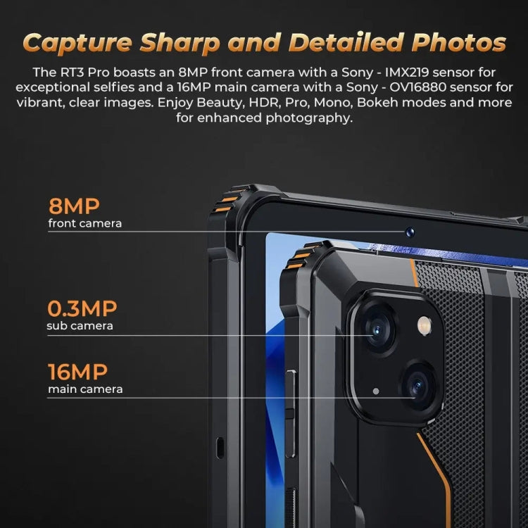 OUKITEL RT3 Pro 4G 네트워크 IP68/IP69K 러기드 태블릿, 4GB+128GB, 8.0인치 Android 14 MediaTek G81 옥타 코어 듀얼 SIM 지원, EU 플러그, RT3 Pro 4GB+128GB
