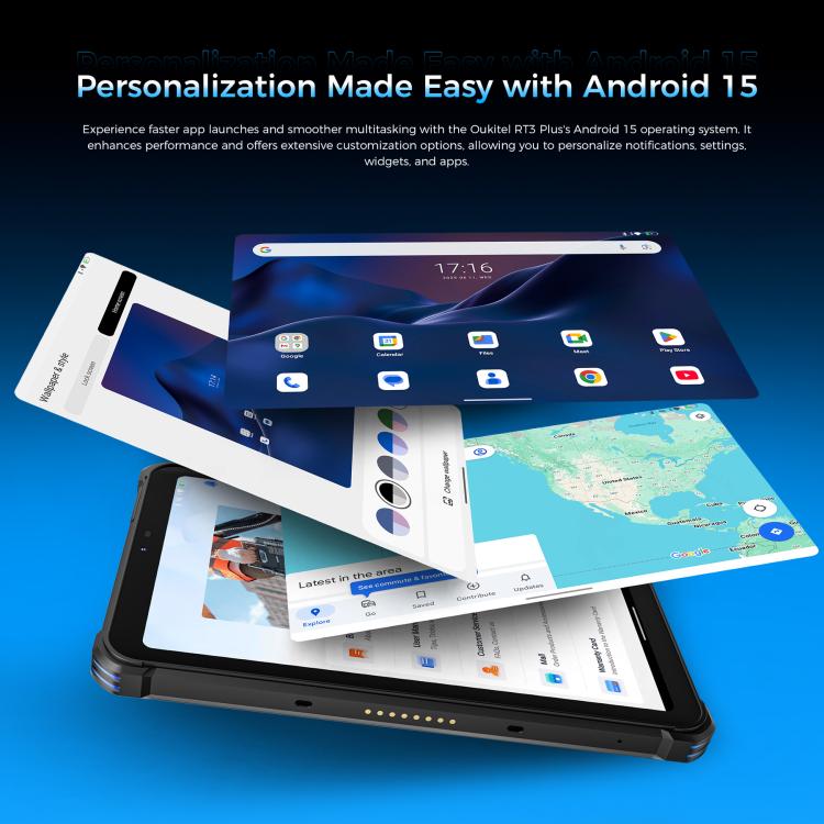 OUKITEL RT3 Plus 4G 네트워크 IP68/IP69K 방수 러기드 태블릿, 4GB+128GB, 8.0인치 안드로이드 15 MediaTek G81 옥타코어 듀얼 SIM 지원, EU 플러그, RT3 Plus 4GB+128GB