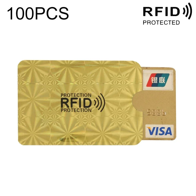 100개 알루미늄 호일 RFID 차단 신용카드 ID 은행 카드 케이스 카드 홀더 커버, 크기: 9 x 6.3cm