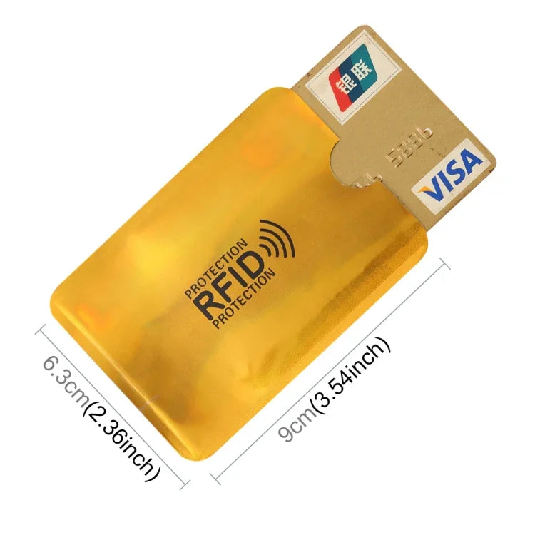 100개 알루미늄 호일 RFID 차단 신용카드 ID 은행 카드 케이스 카드 홀더 커버, 크기: 9 x 6.3cm