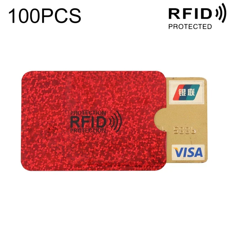 100개 알루미늄 호일 RFID 차단 신용카드 ID 은행 카드 케이스 카드 홀더 커버, 크기: 9 x 6.3cm