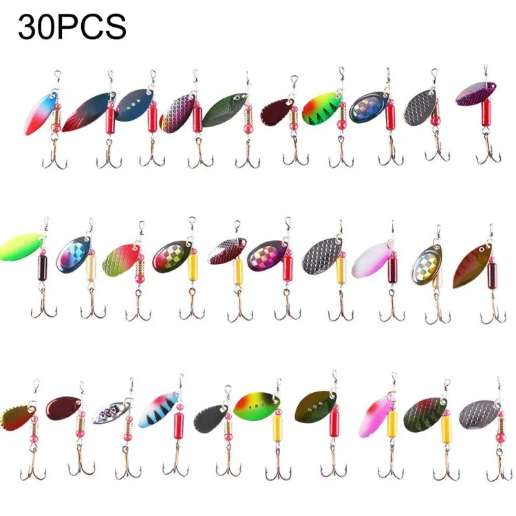 HENGJIA SPB30 30개 세트 스팽글 금속 스팽글 가짜 미끼 신선한 농어 낚시 미끼, 길이: 2.5~4cm, 포장됨