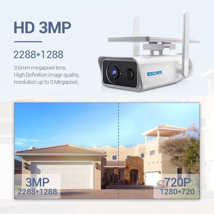 ESCAM QF180 H.265 3MP Solar Wifi IP Camera, Without Battery - Trustpick