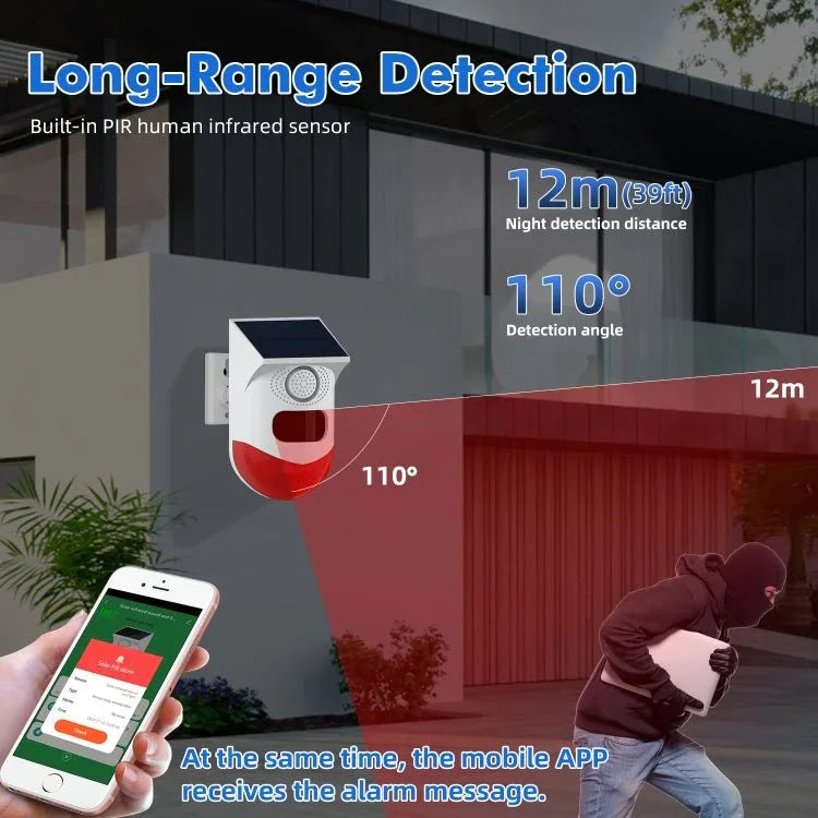 Infrared Motion Detector Solar Outdoor PIR Wireless Strobe Siren Detector Sound Alarm - Trustpick