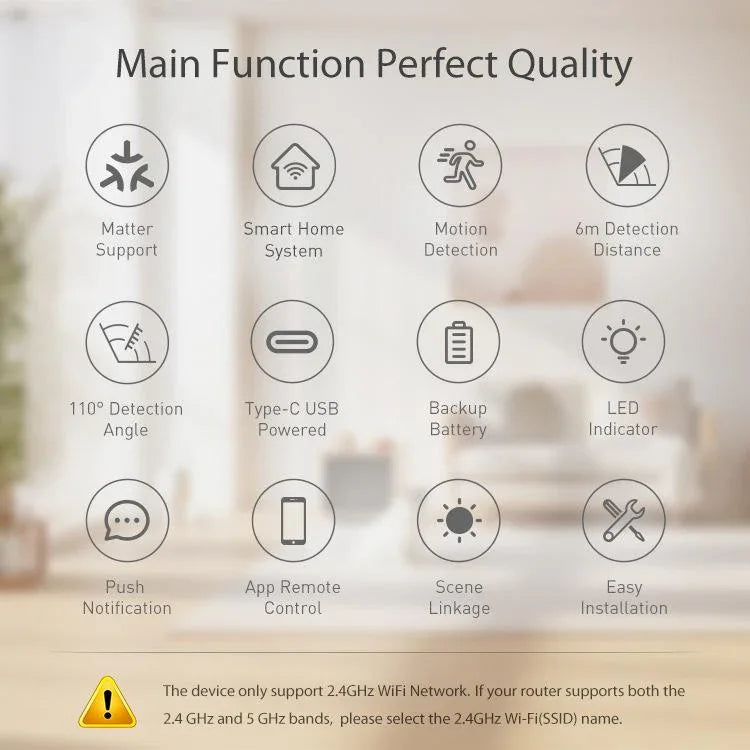 Matter Thread USB - C Power PIR Motion Sensor Smart Home System Compatible With Tuya App Remote Control - Trustpick