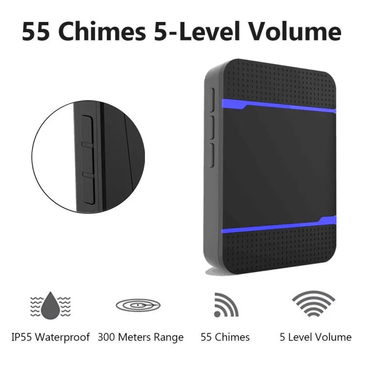 N15K - 1T1 - B 110dB Wireless IP55 Waterproof Low Power Consumption WiFi Doorbell Receiver with Night Light , 53 Music Options, Receiver Distance: 300m - Trustpick