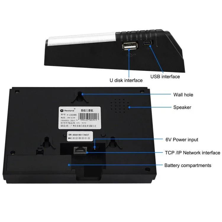 Realand AL355 Fingerprint Time Attendance with 2.8 inch Color Screen & ID Card Function & WiFi - Trustpick