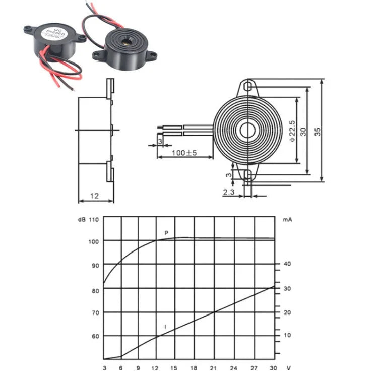 SFM - 20B DC3 - 24V 95dB High Decibel Continuous Sound Alarm Active Piezo Buzzer - Trustpick
