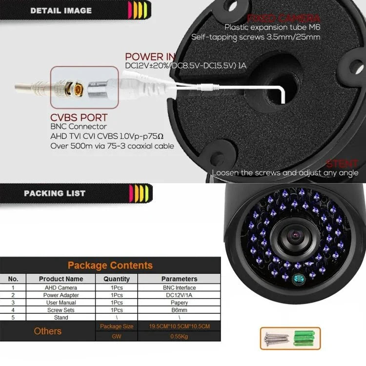 TV - 635H2/A IP66 Waterproof 1920x1080P AHD Camera, 1/2.7 inch 2MP CMOS Sensor Lens, Motion Detection, 20m IR Night Vision, CE & RoHS Certificated - Trustpick